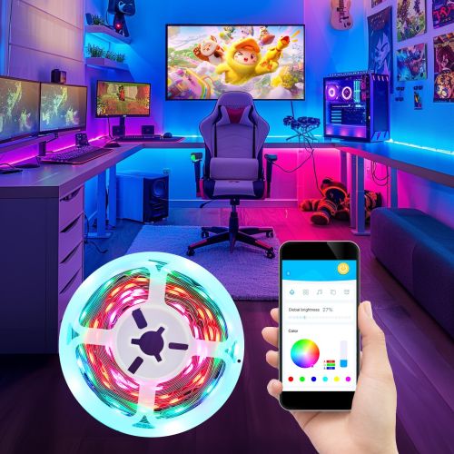 RGB-IC LED Strip Lights, 32.8ft Smart LED Lights for Bedroom, Bluetooth LED lights APP Control, DIY Multiple Colors on One Line, Color Changing LED St