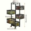 Rotating Kitchen Storage Shelf 5 Tier, Metal Fruit Vegetable Storage Basket Multi-Layer Vegetable Rack Storage Trolley on Wheels, Floor-Standing Baske